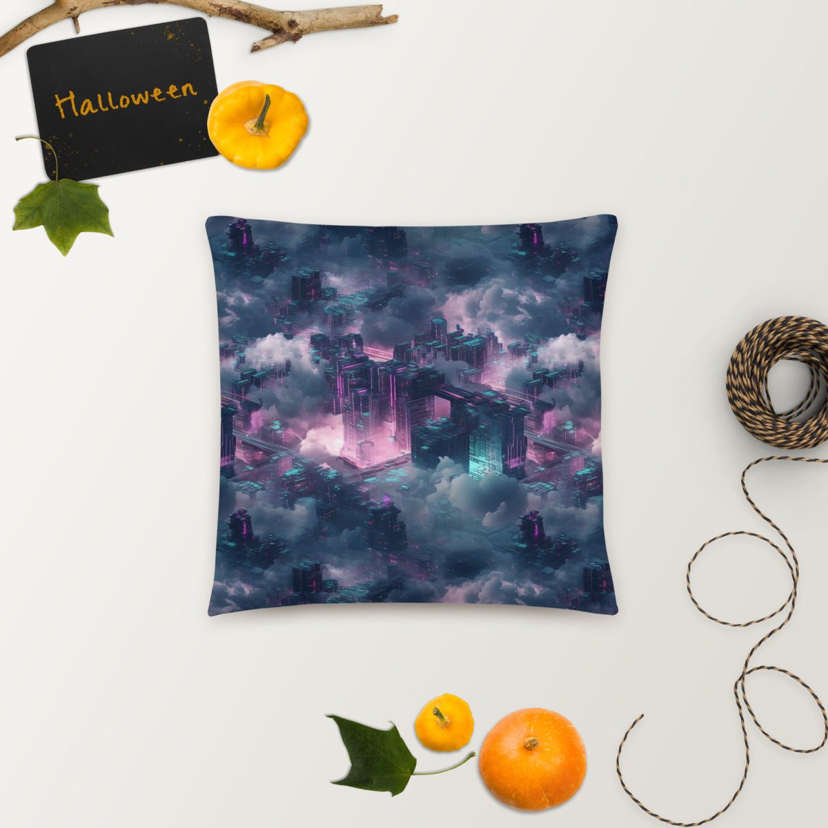 Cloudy City - Magenta/Blue - Smooth Pillow - Image 3