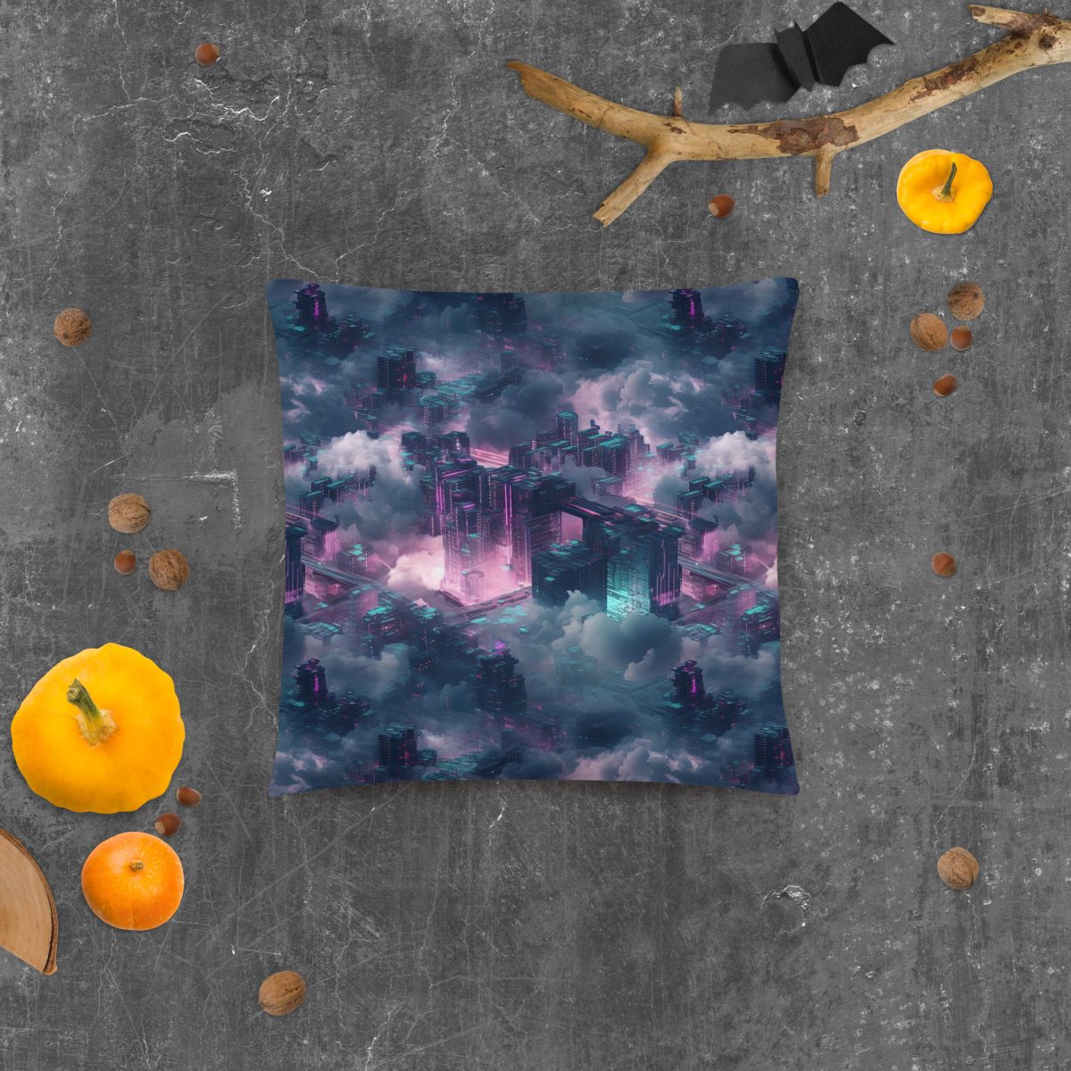 Cloudy City - Magenta/Blue - Smooth Pillow - Image 2