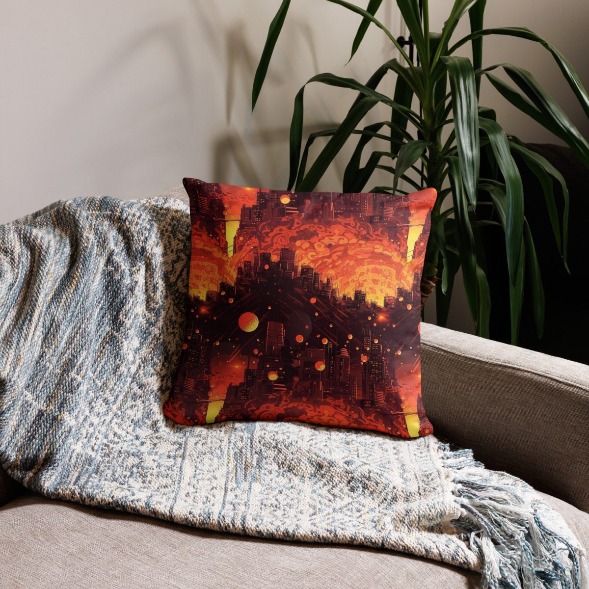 Spiral Flame - Orange/Black - Smooth Pillow
