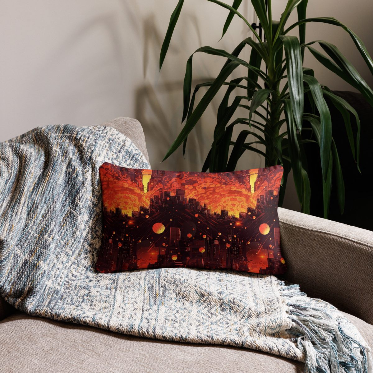 Spiral Flame - Orange/Black - Smooth Pillow - Image 2