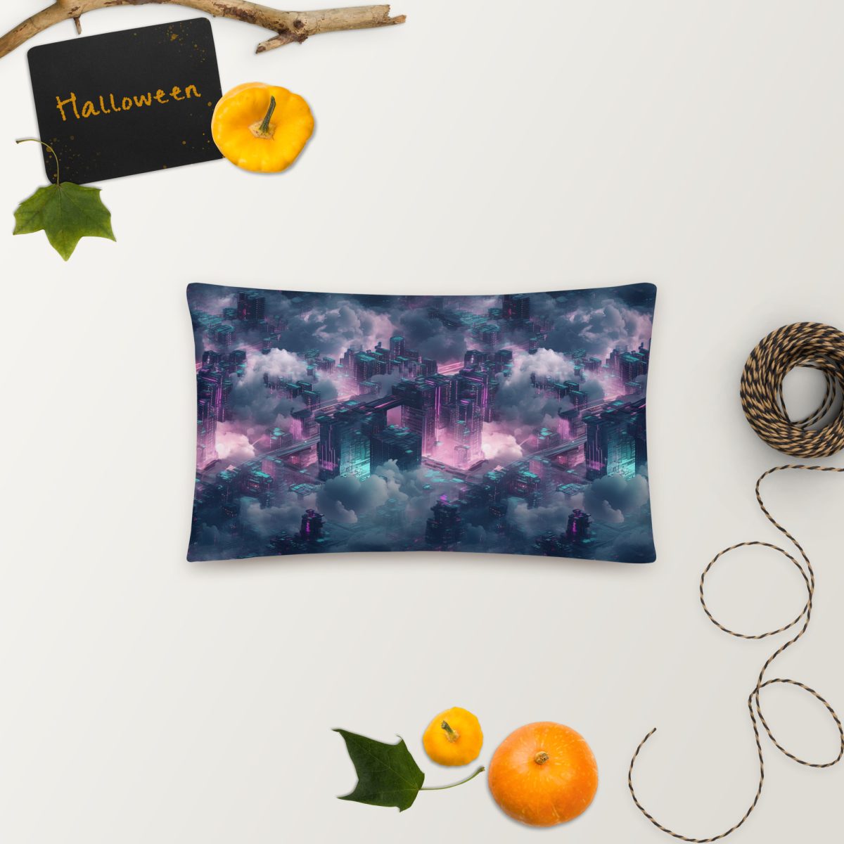 Cloudy City - Magenta/Blue - Smooth Pillow - Image 5