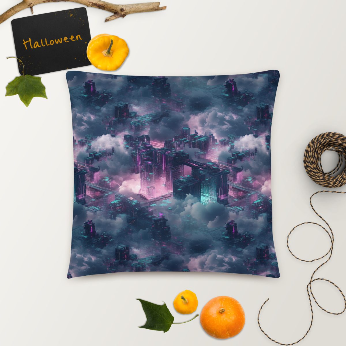 Cloudy City - Magenta/Blue - Smooth Pillow - Image 10