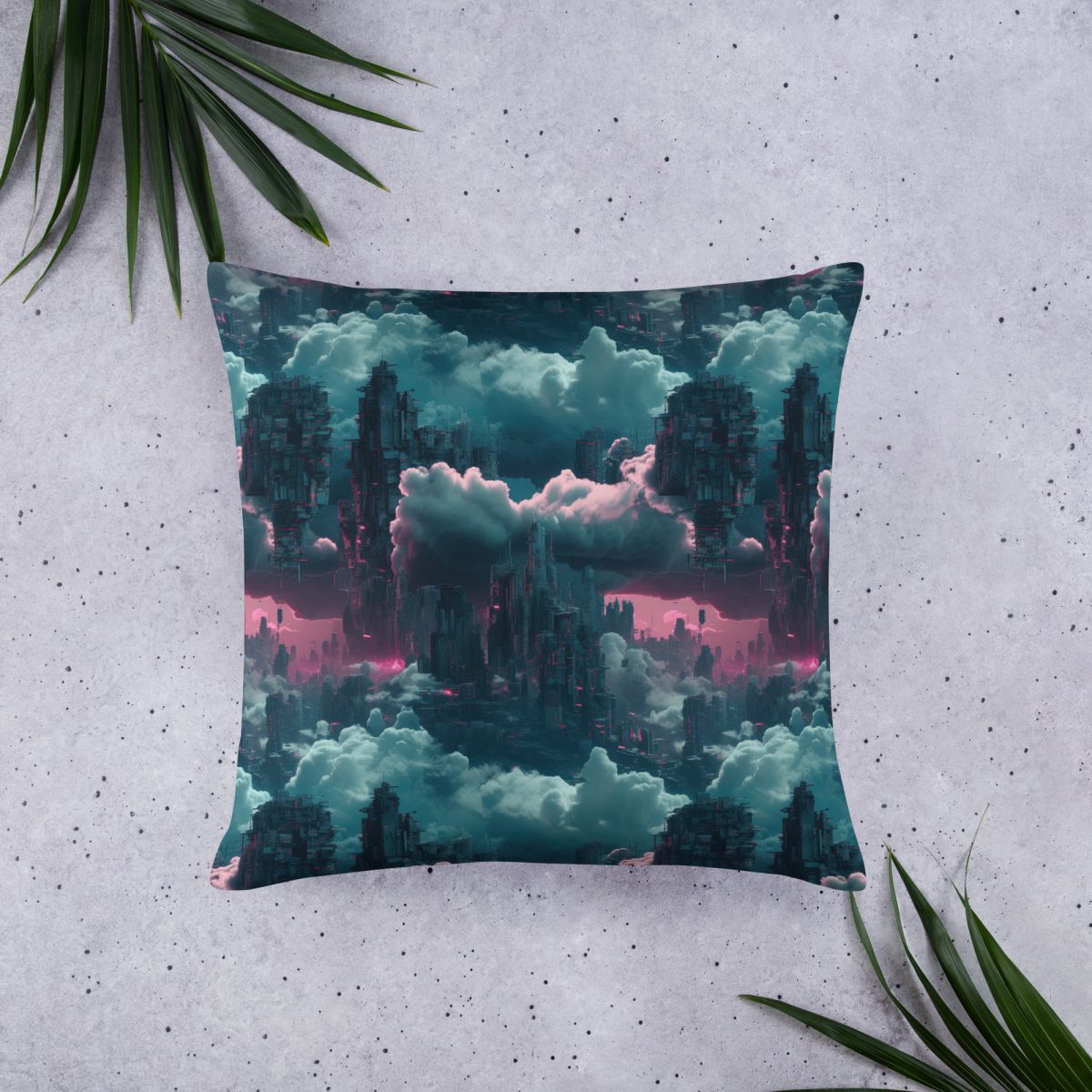 Cloudy Skyscraper - Blue/Magenta - Smooth Pillow - Image 3
