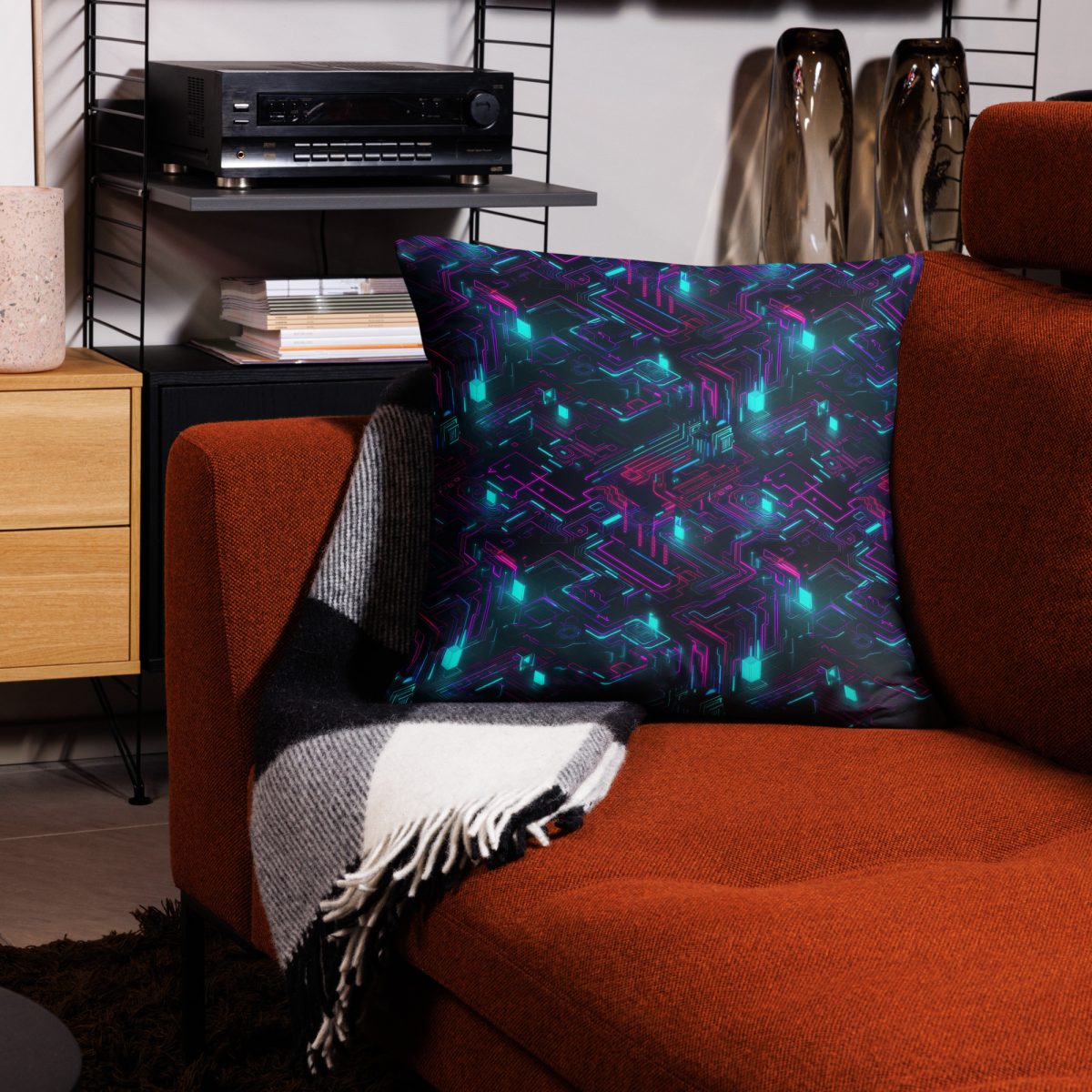 Cyberspace Circuits - Blue - Smooth Pillow - Image 4