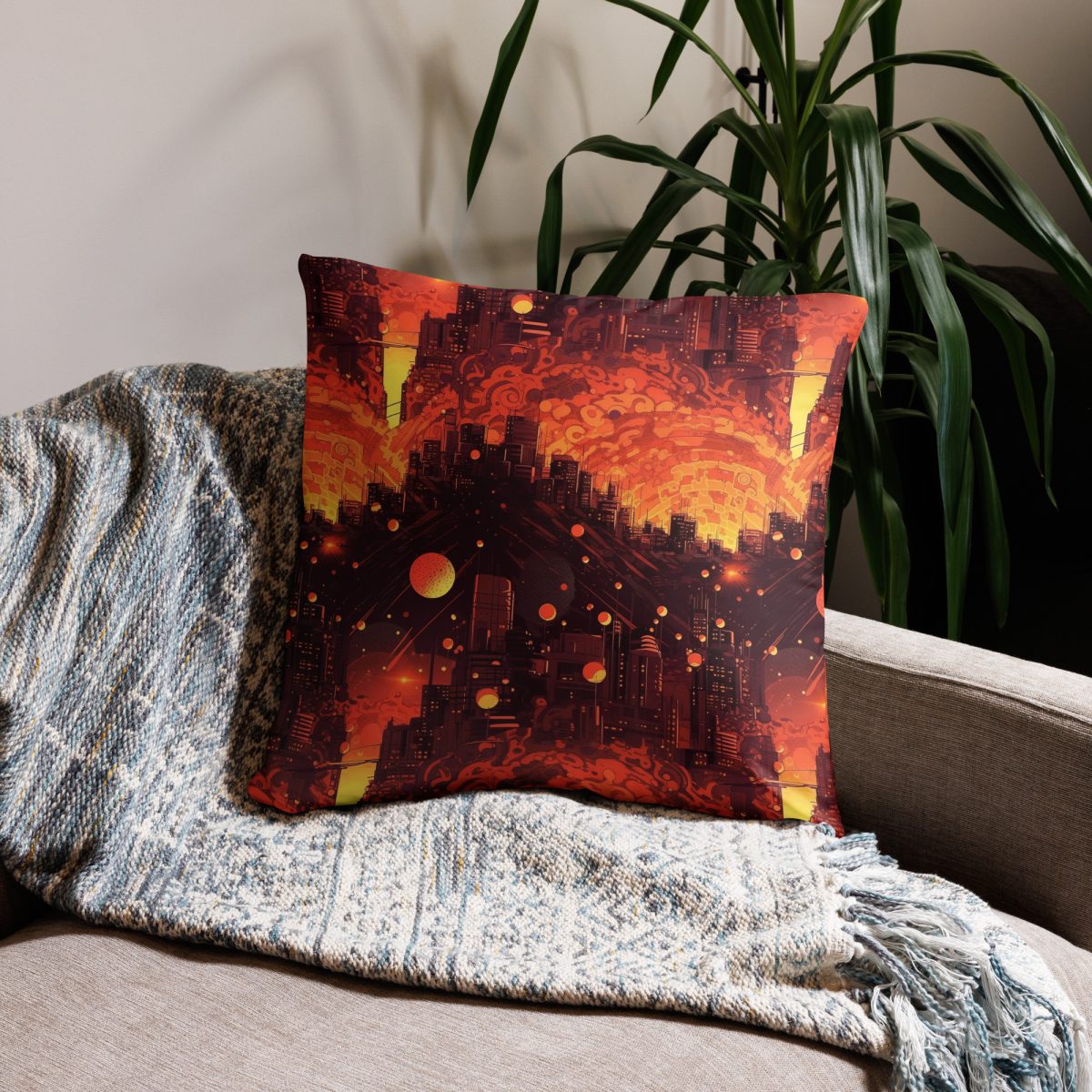 Spiral Flame - Orange/Black - Smooth Pillow - Image 3