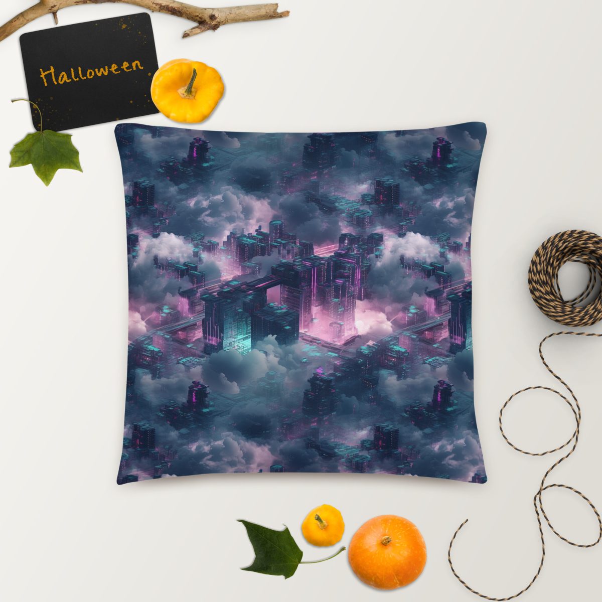 Cloudy City - Magenta/Blue - Smooth Pillow - Image 8