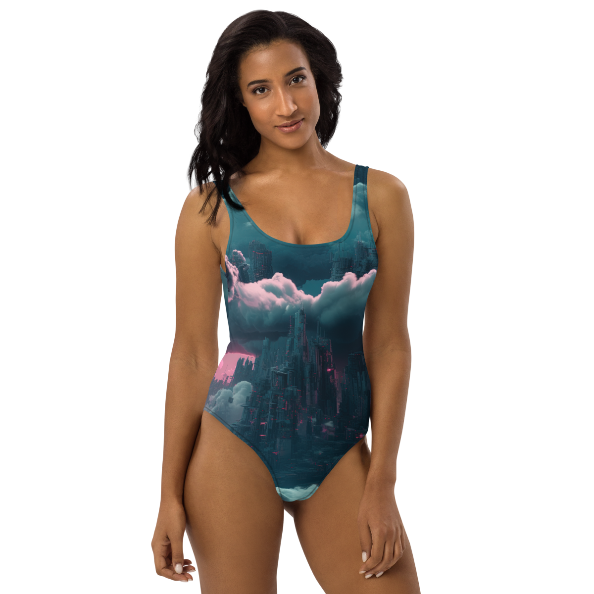 Cloudy Skyscraper - Blue/Magenta - Swimsuit