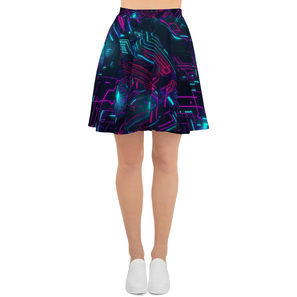 Cyberspace Circuits - Blue - Skater Skirt