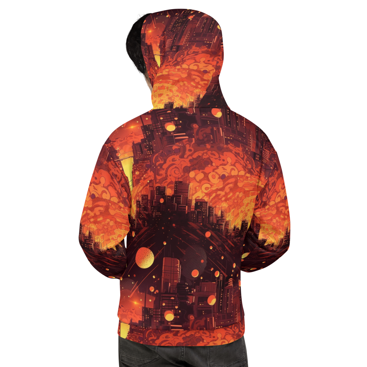 Spiral Flame - Orange/Black - Unisex Hoodie - Image 2