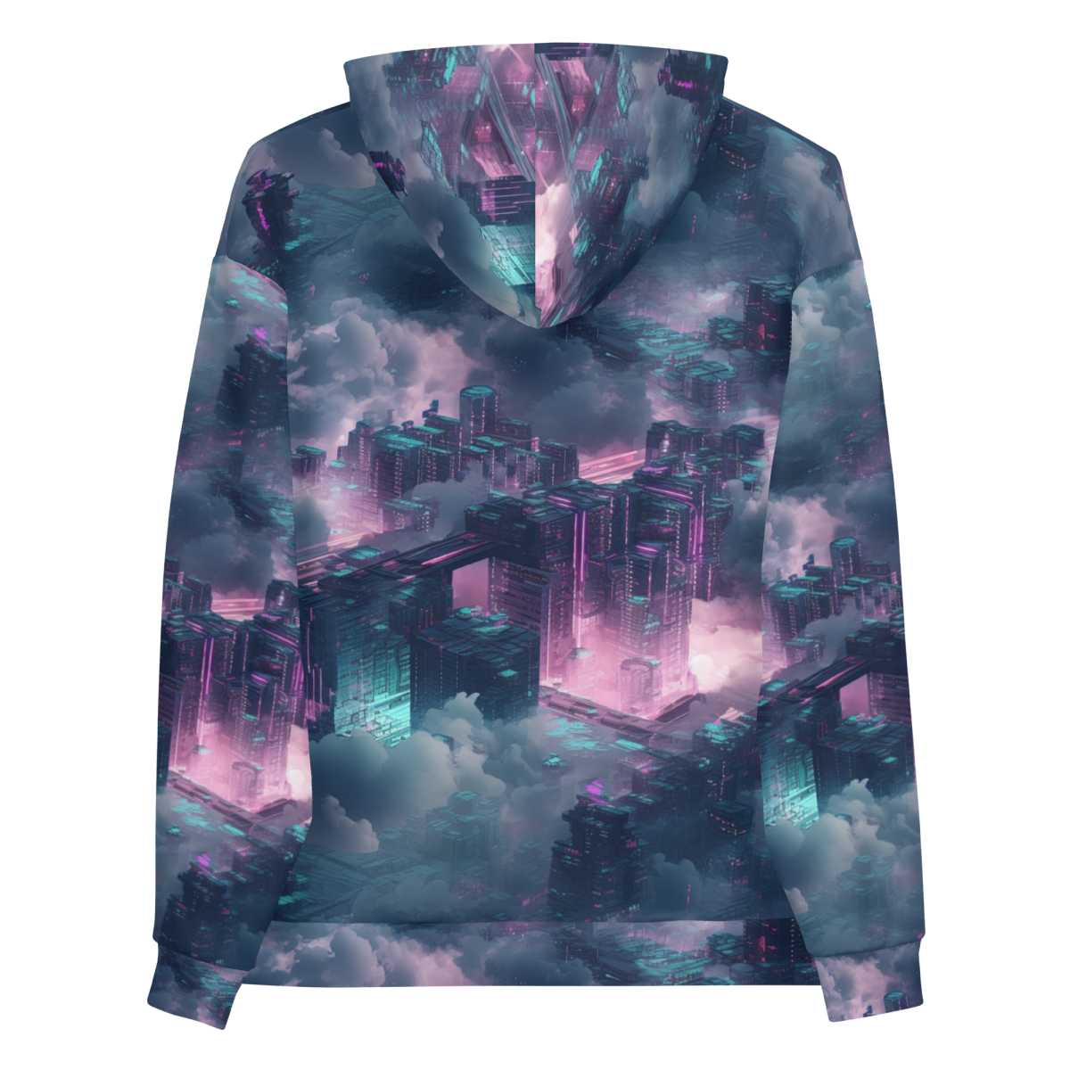 Cloudy City - Blue/Magenta - Unisex Hoodie - Image 3
