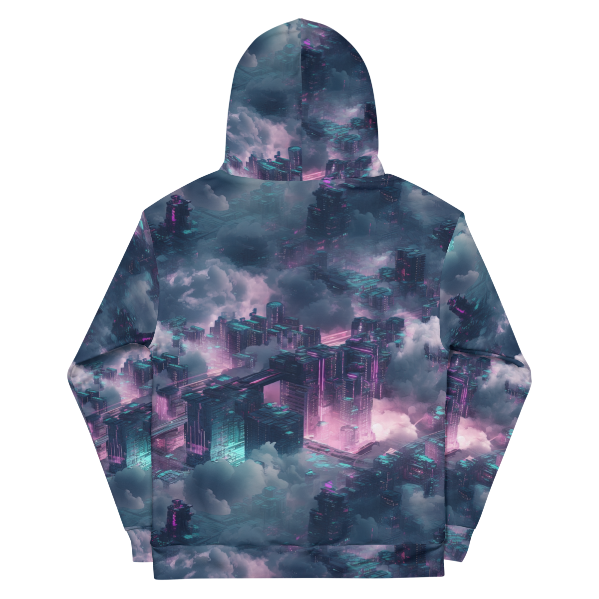 Cloudy City - Blue/Magenta - Unisex Hoodie - Image 4