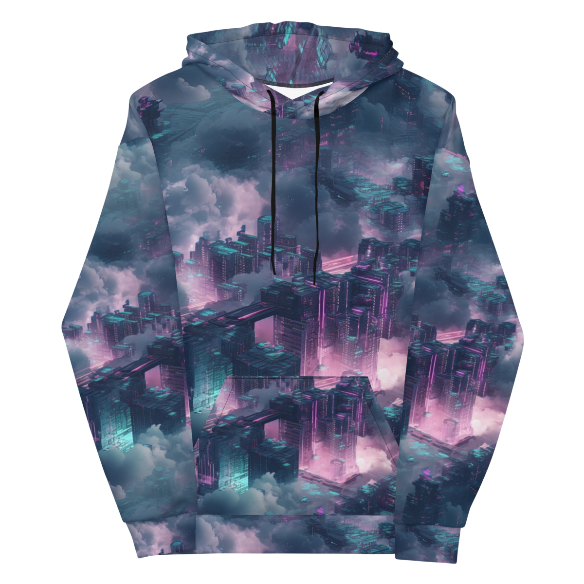 Cloudy City - Blue/Magenta - Unisex Hoodie - Image 2