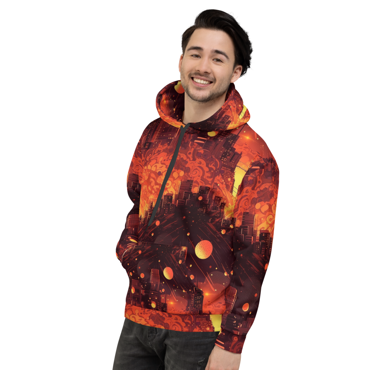 Spiral Flame - Orange/Black - Unisex Hoodie - Image 4