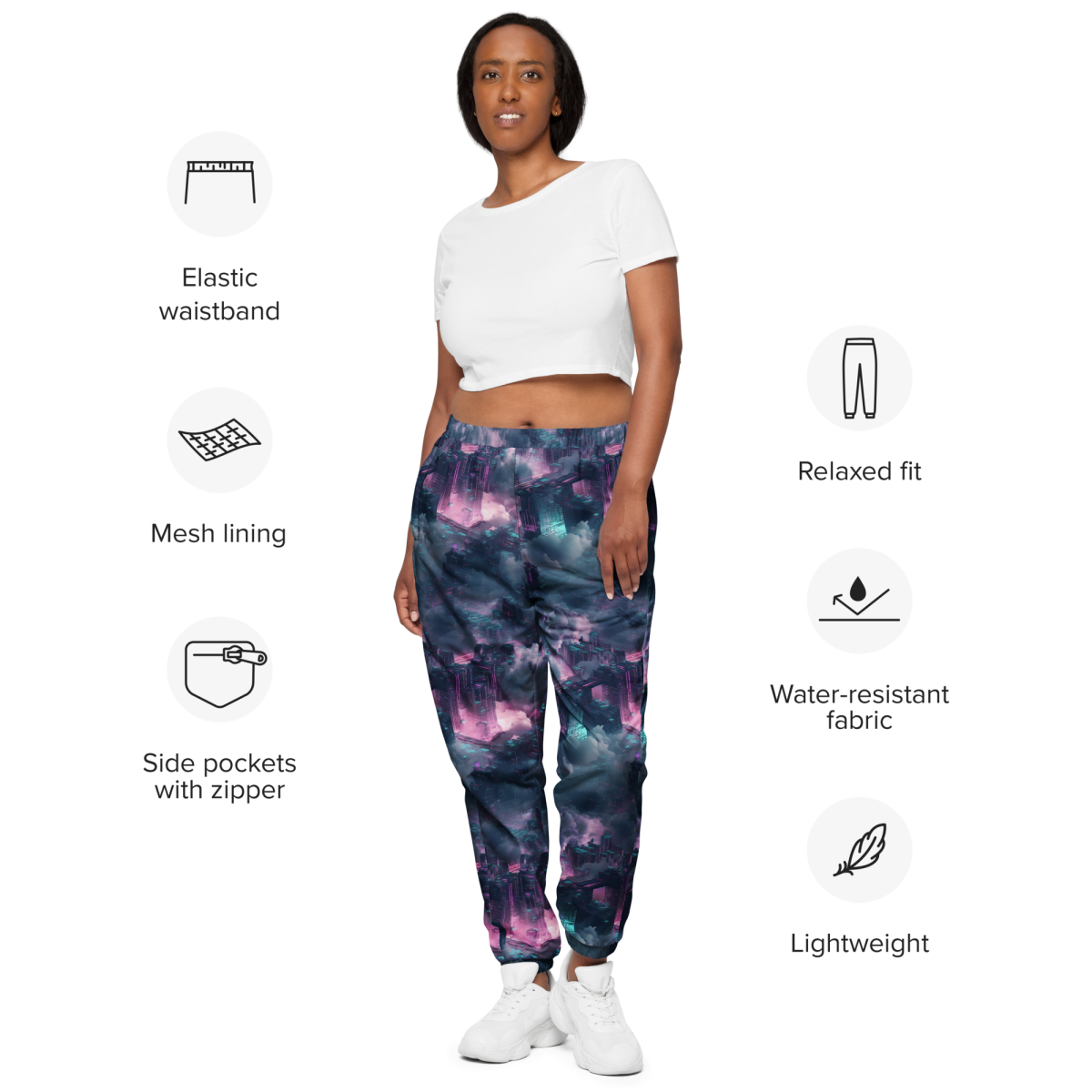 Cloudy City - Blue/Magenta - Unisex Track Pants - Image 2