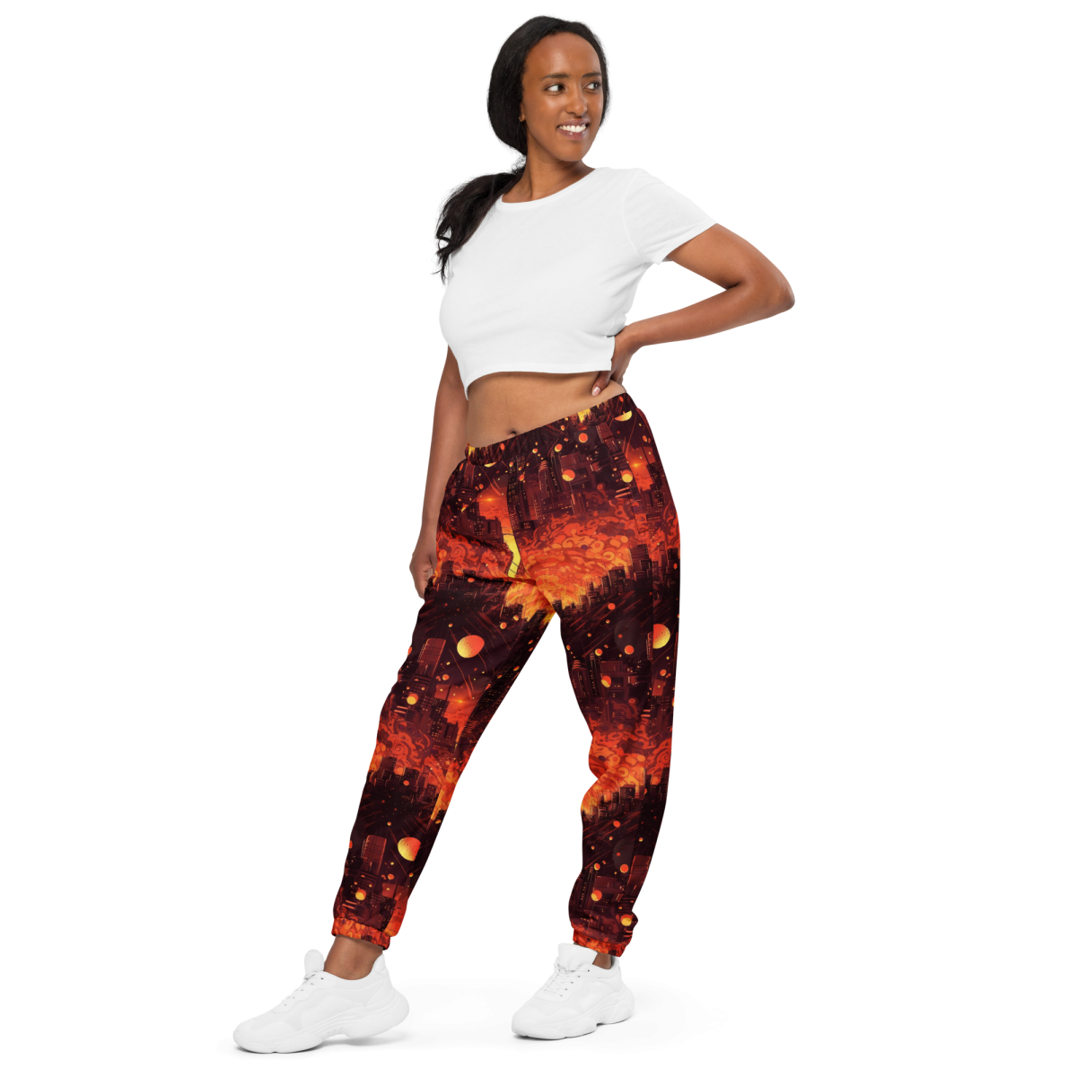 Spiral Flame - Orange/Black - Unisex Track Pants - Image 3
