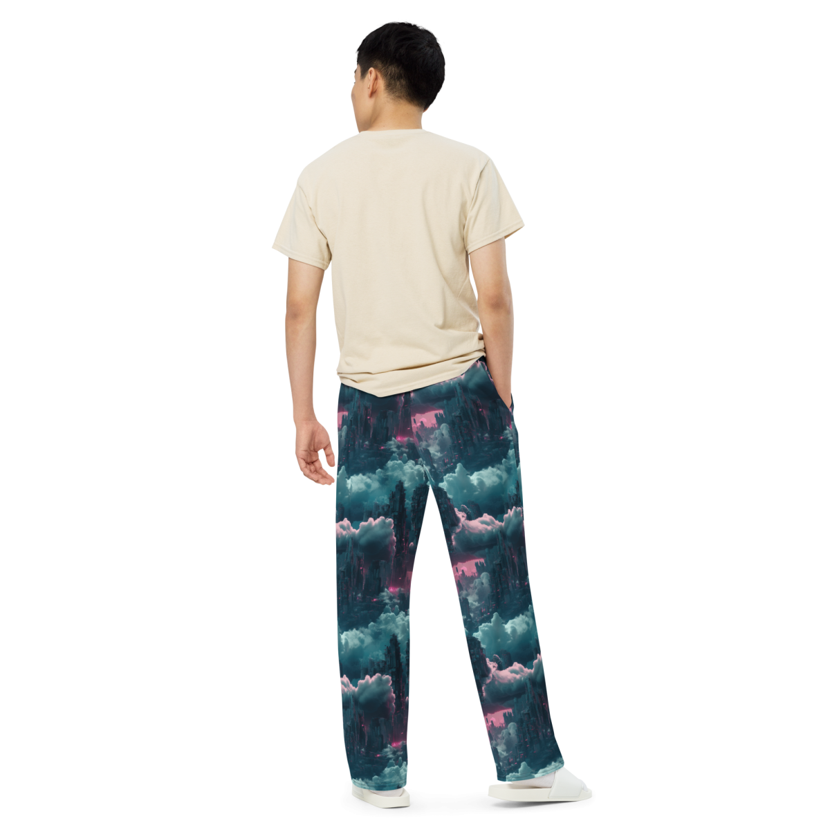 Cloudy City - Blue/Magenta - Unisex Wide-Leg Pant - Image 8