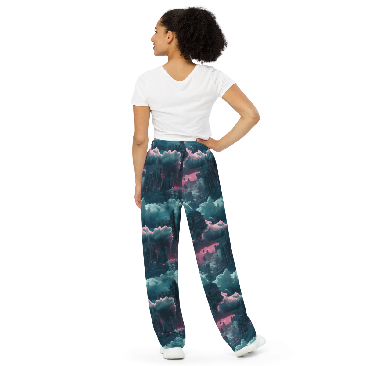 Cloudy City - Blue/Magenta - Unisex Wide-Leg Pant - Image 9