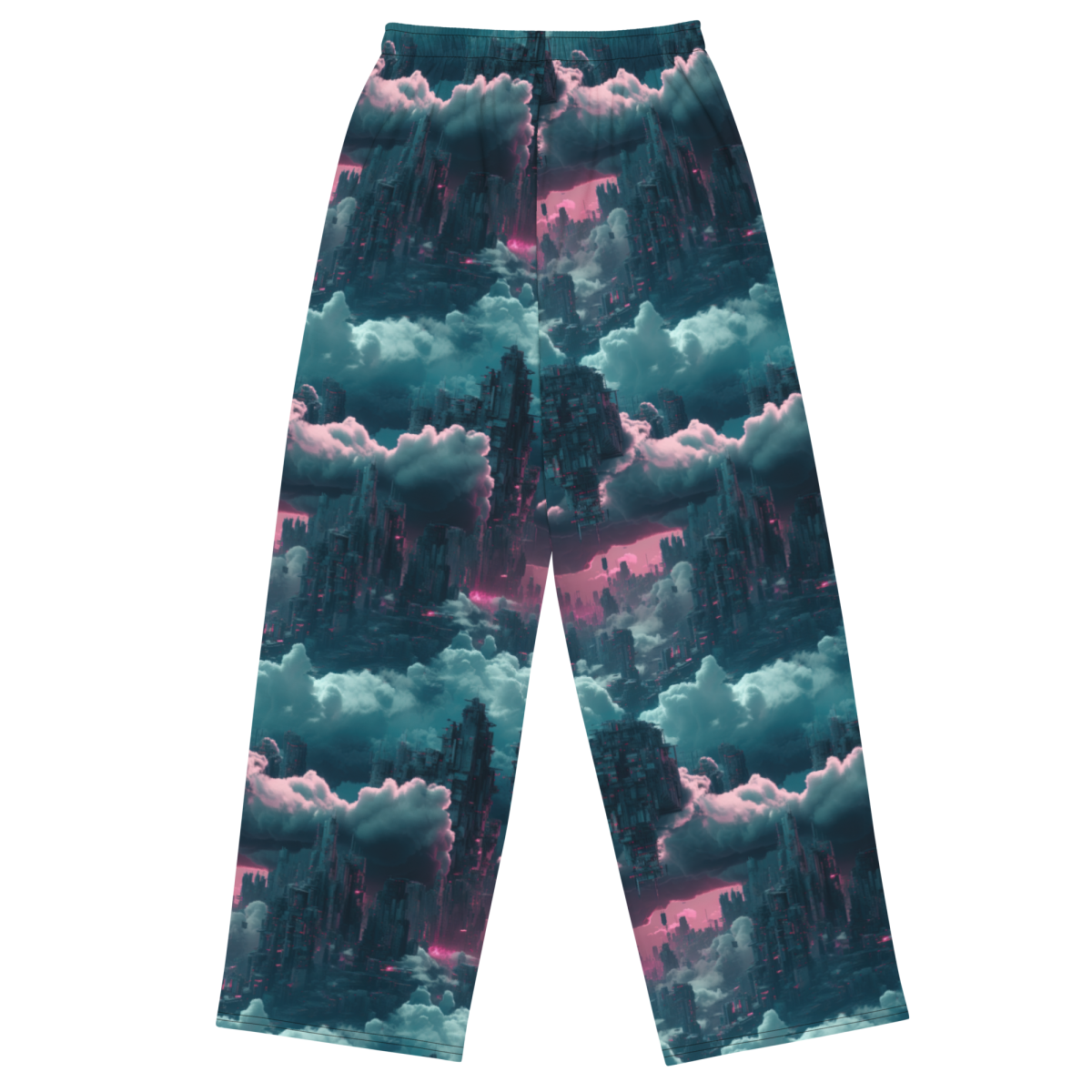 Cloudy City - Blue/Magenta - Unisex Wide-Leg Pant - Image 10