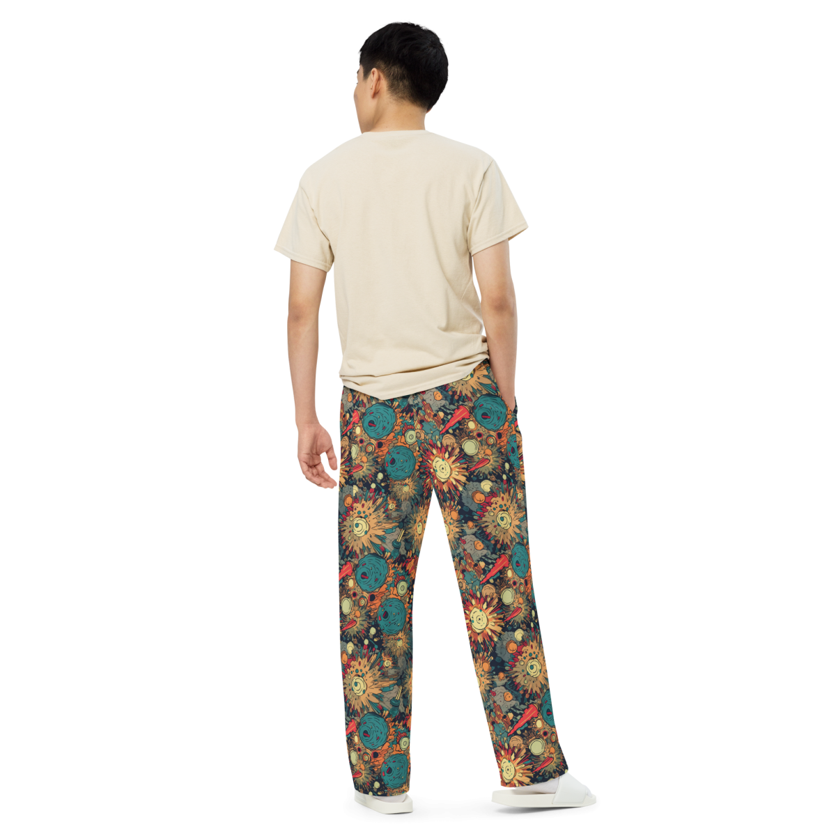 Flaming Fission - Blue/Yellow - Unisex Wide-Leg Pant - Image 8