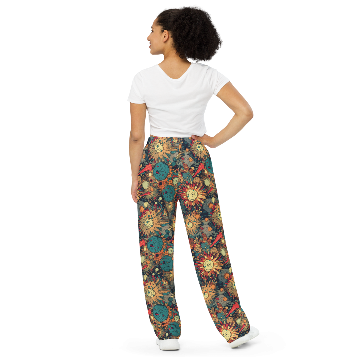 Flaming Fission - Blue/Yellow - Unisex Wide-Leg Pant - Image 9