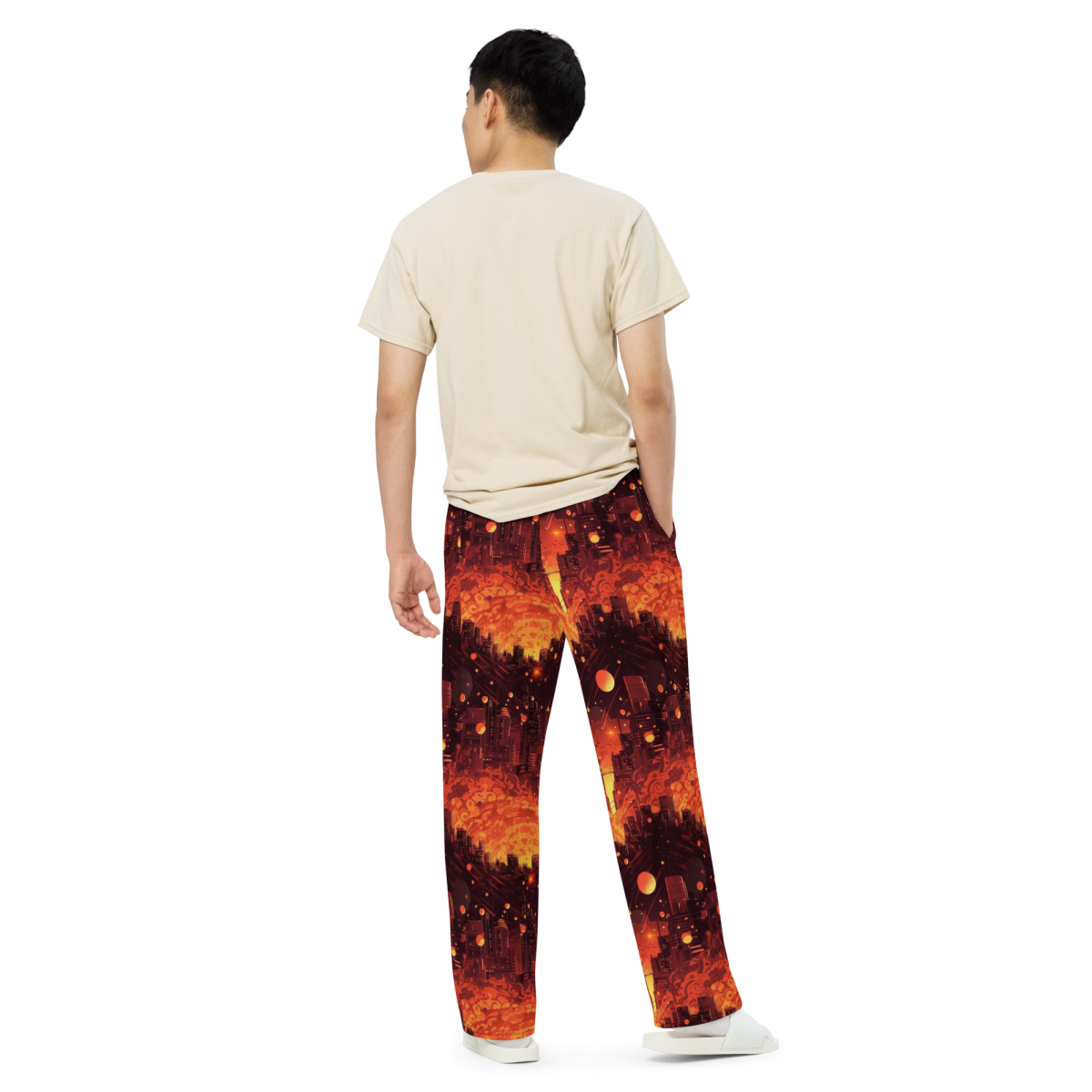 Spiral Flame - Orange/Black - Unisex Wide-Leg Pant - Image 8
