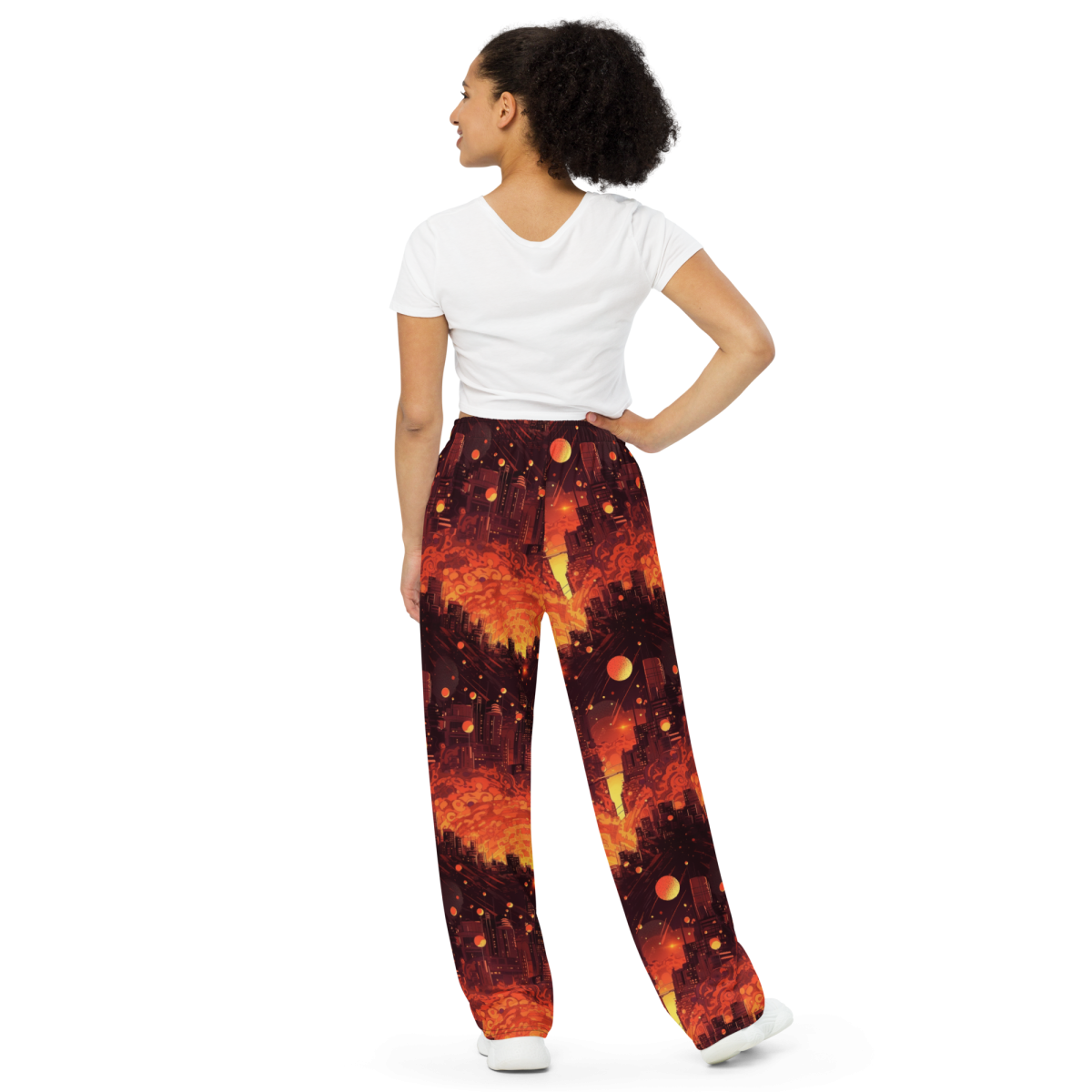 Spiral Flame - Orange/Black - Unisex Wide-Leg Pant - Image 9