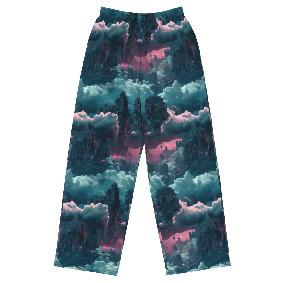 Cloudy Skyscraper - Blue/Magenta - Unisex Wide-Leg Pant