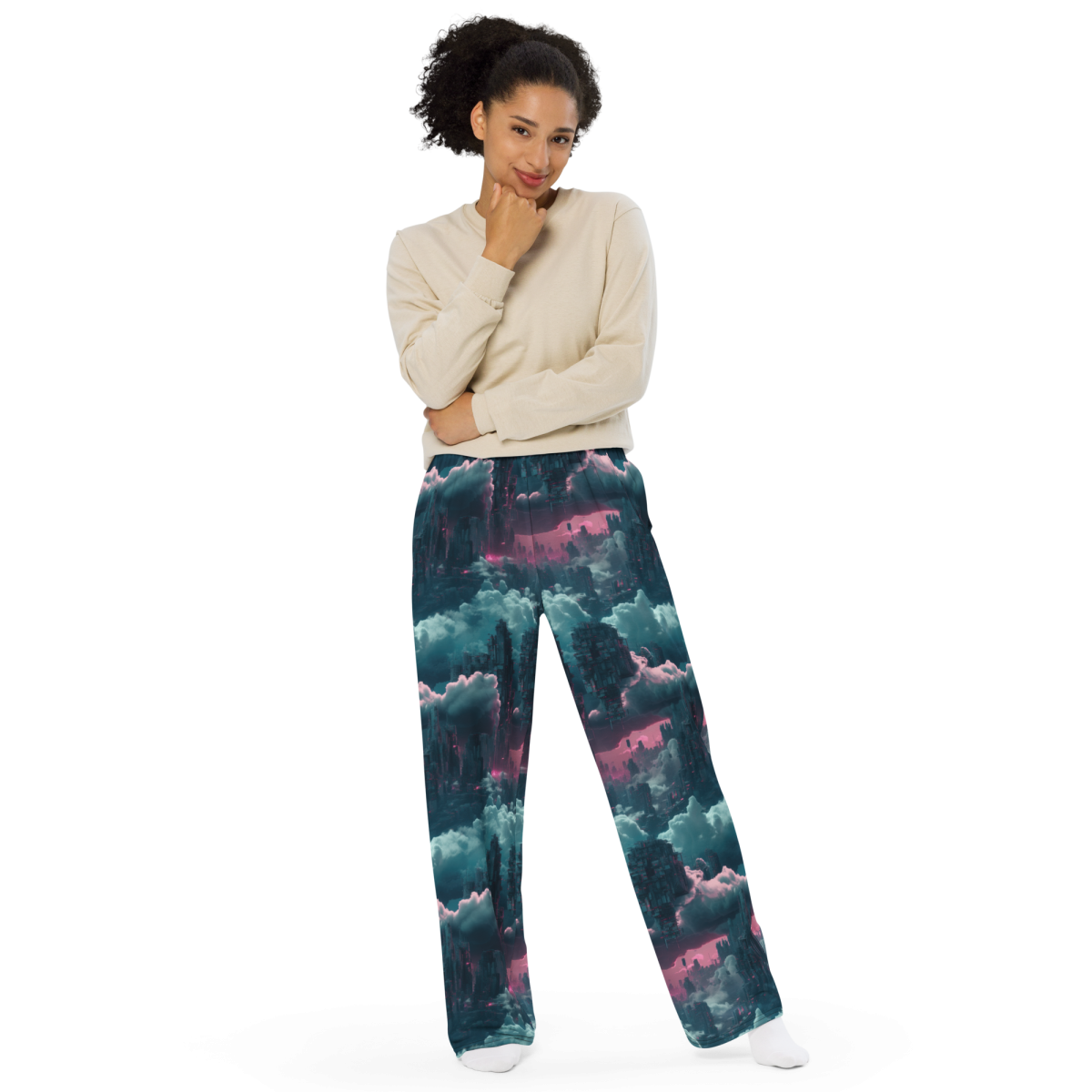 Cloudy City - Blue/Magenta - Unisex Wide-Leg Pant - Image 4