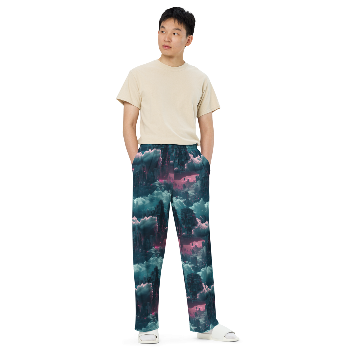 Cloudy City - Blue/Magenta - Unisex Wide-Leg Pant - Image 6