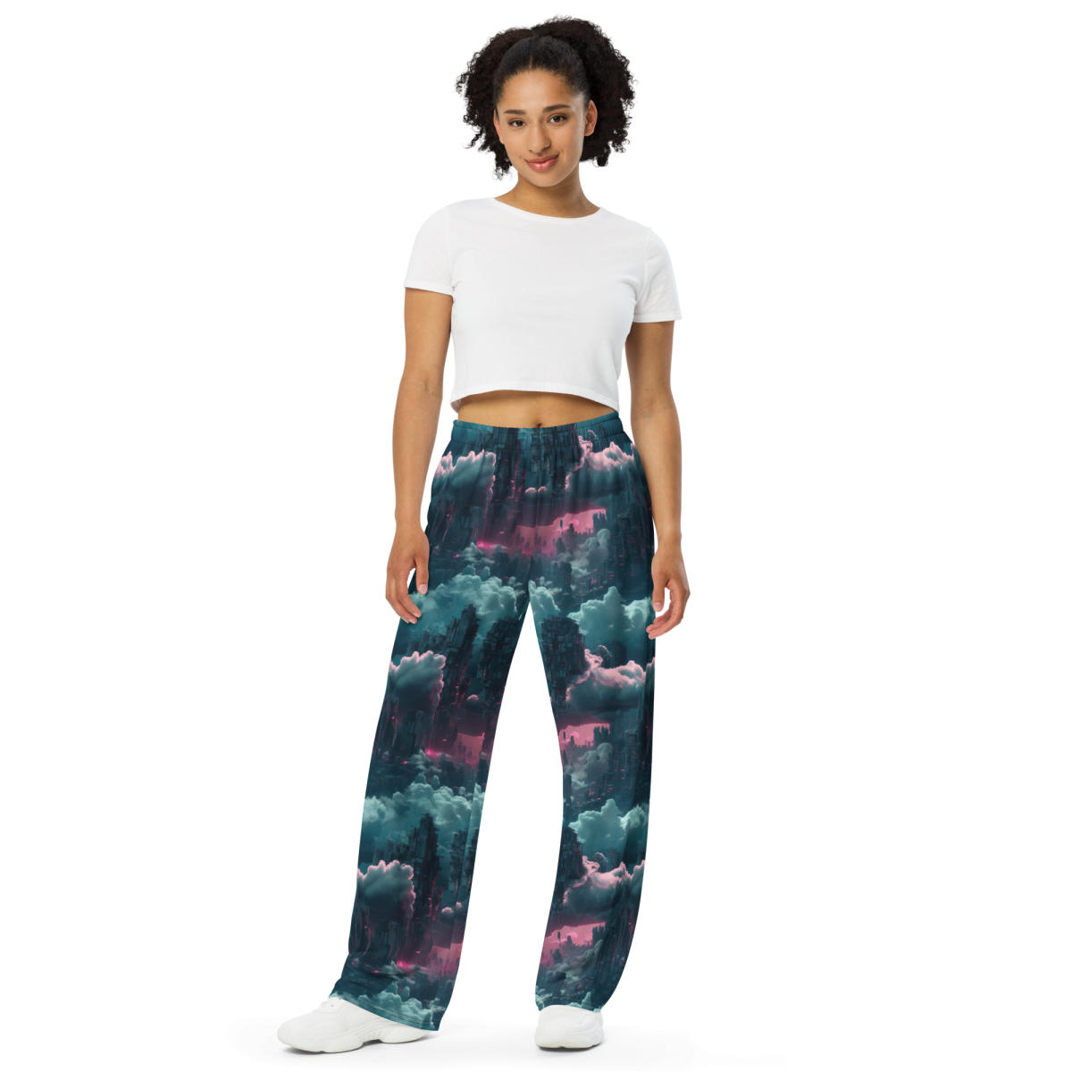 Cloudy City - Blue/Magenta - Unisex Wide-Leg Pant - Image 7