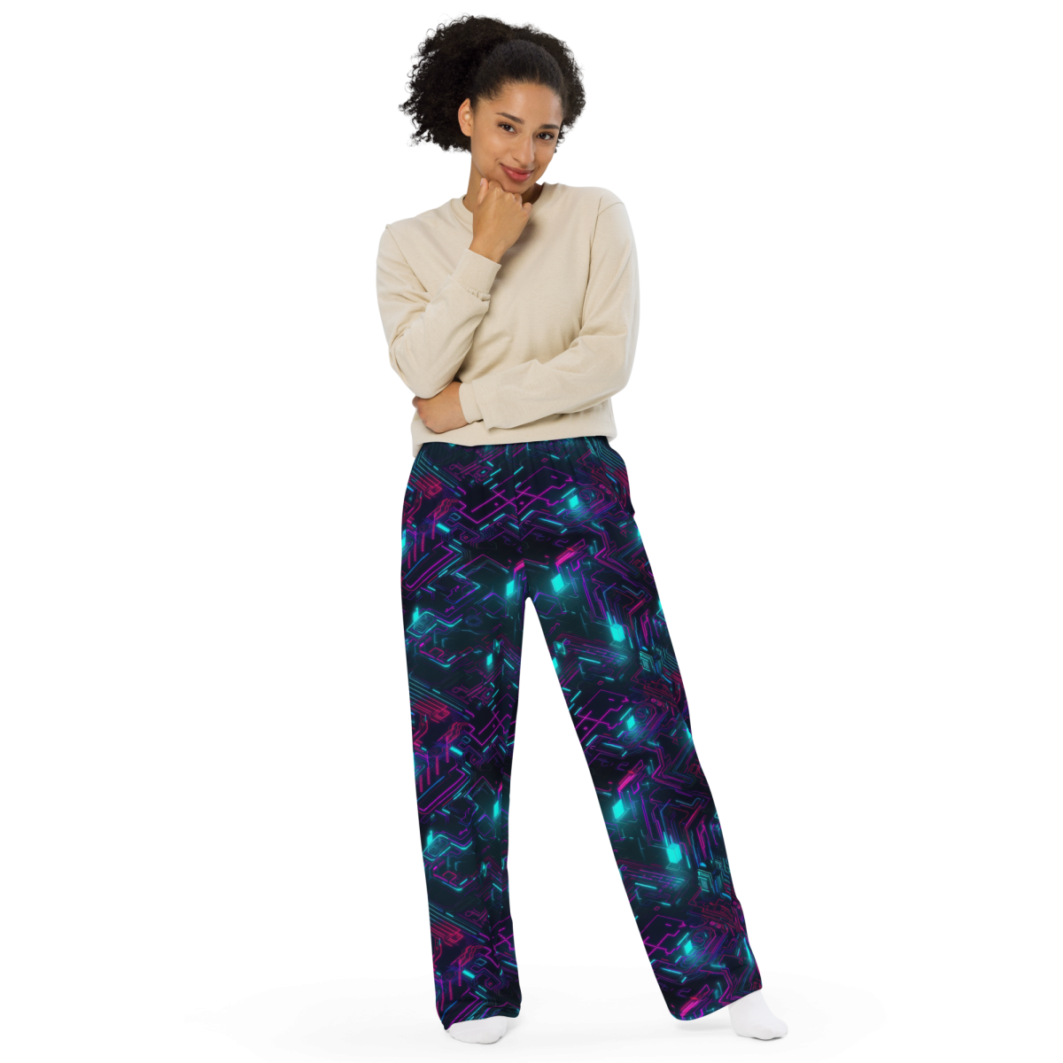 Cyberspace Circuits - Blue - Unisex Wide-Leg Pant - Image 4