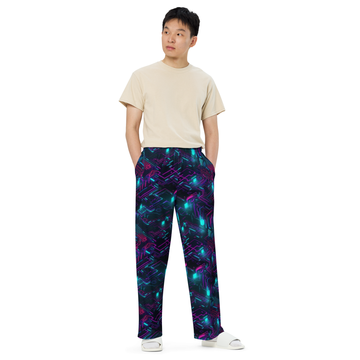 Cyberspace Circuits - Blue - Unisex Wide-Leg Pant - Image 6
