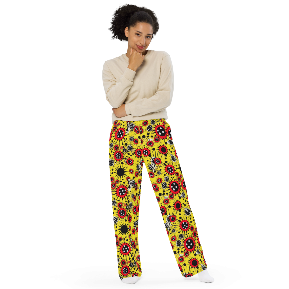 Virus Attack - Yellow/Red - Unisex Wide-Leg Pant - Image 4