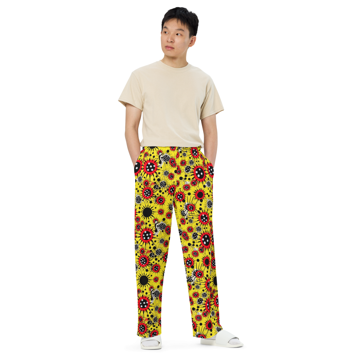 Virus Attack - Yellow/Red - Unisex Wide-Leg Pant - Image 6
