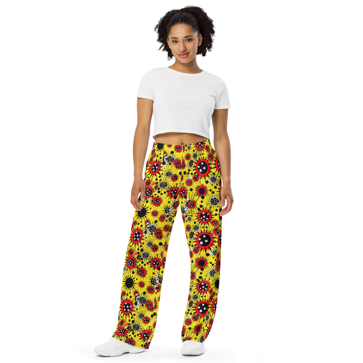 Virus Attack - Yellow/Red - Unisex Wide-Leg Pant - Image 7