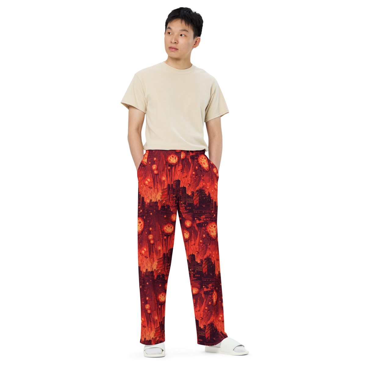 Meteor Strike - Red - Unisex Wide-Leg Pant - Image 6