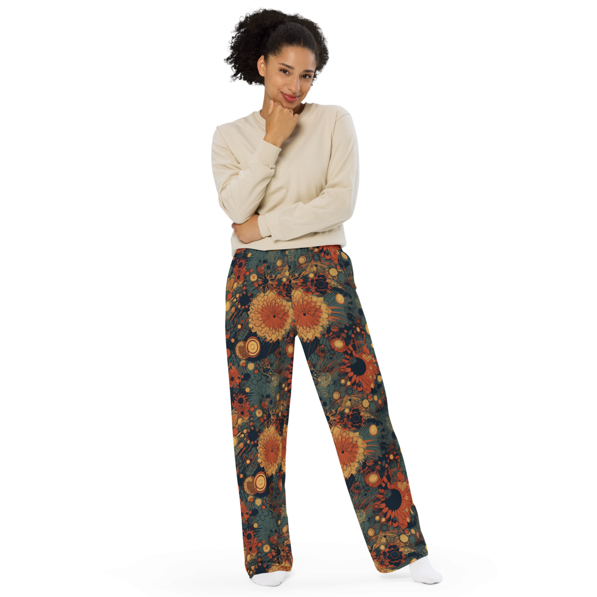 Trampled Flowers - Green/Blue - Unisex Wide-Leg Pant - Image 4
