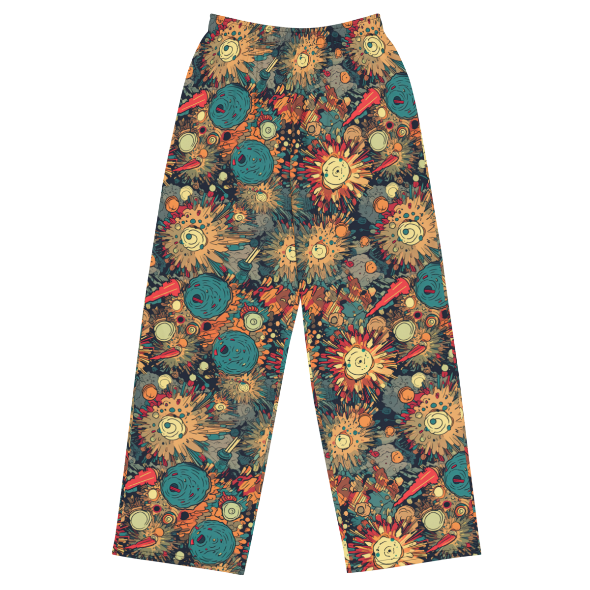 Flaming Fission - Blue/Yellow - Unisex Wide-Leg Pant