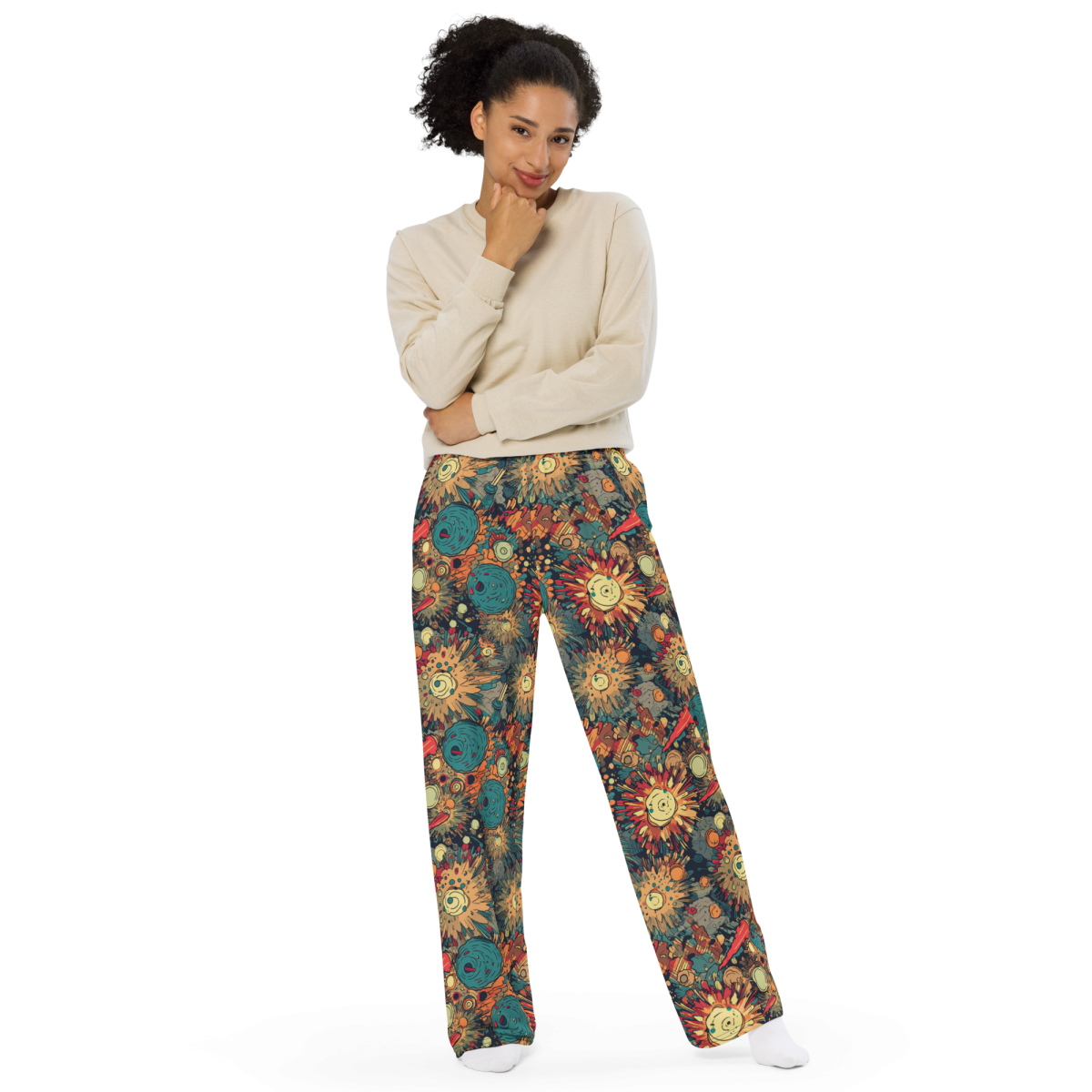 Flaming Fission - Blue/Yellow - Unisex Wide-Leg Pant - Image 4