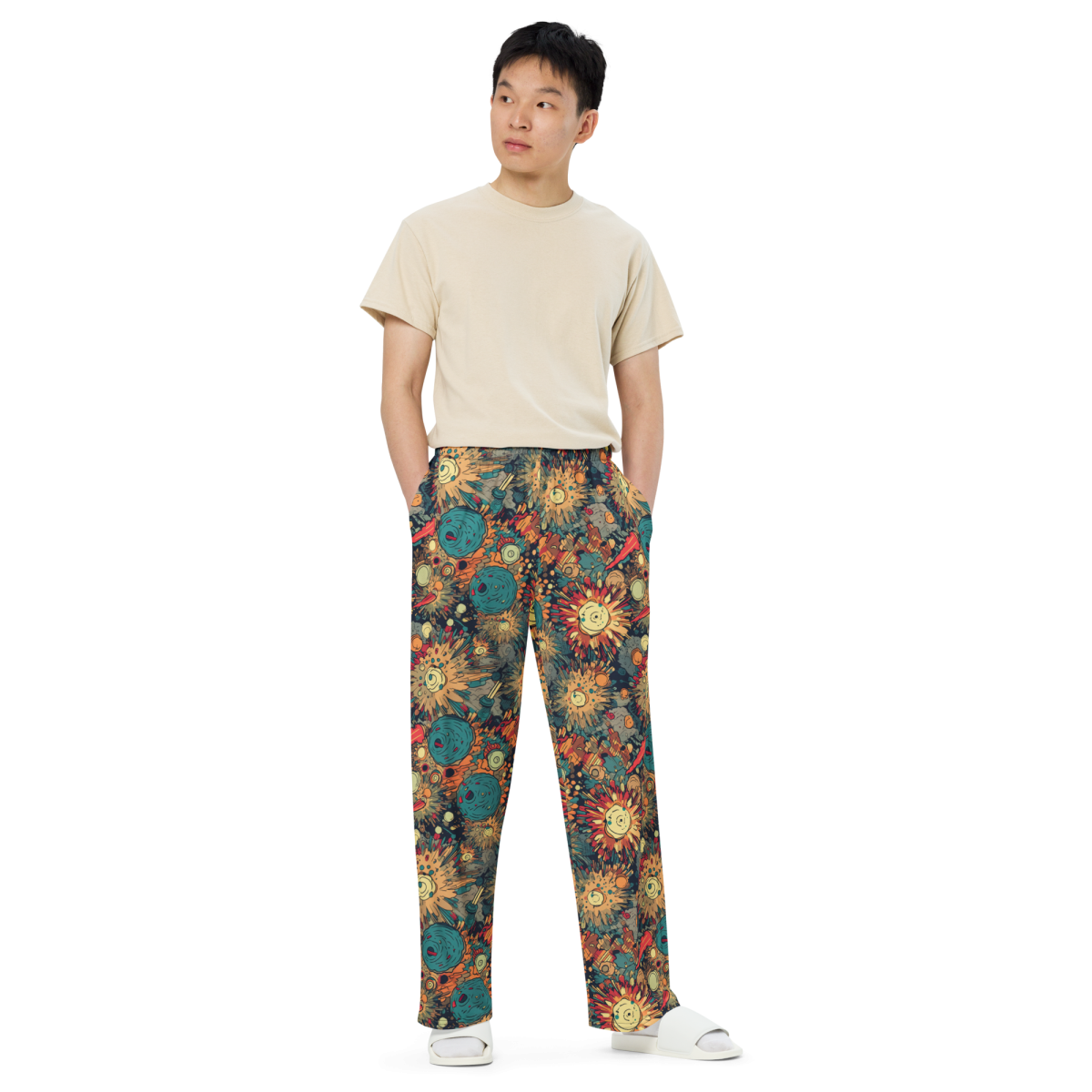 Flaming Fission - Blue/Yellow - Unisex Wide-Leg Pant - Image 6
