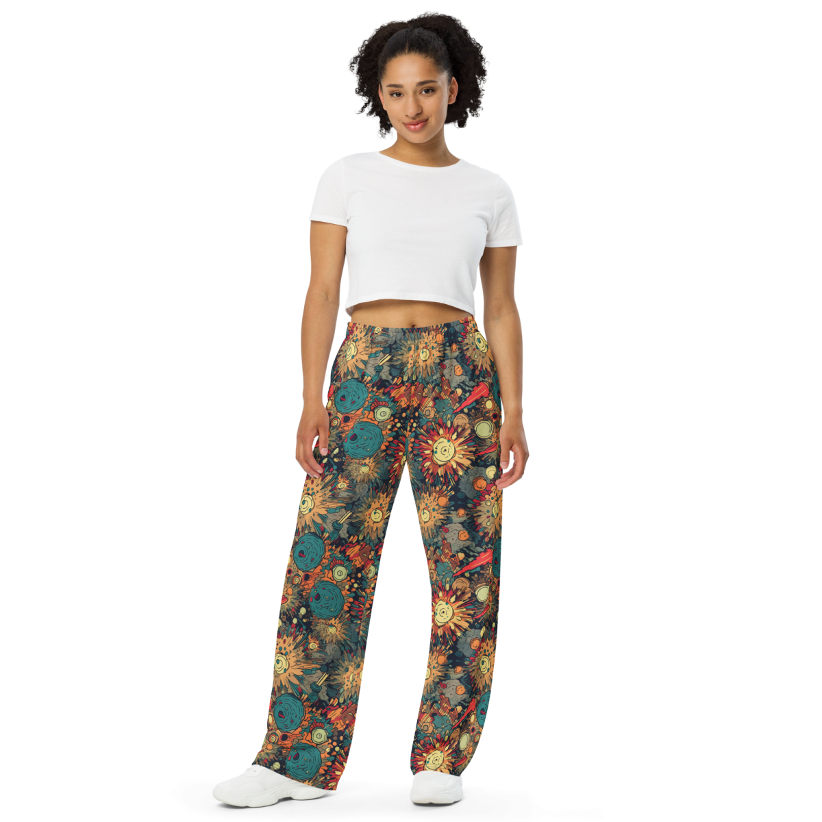 Flaming Fission - Blue/Yellow - Unisex Wide-Leg Pant - Image 7