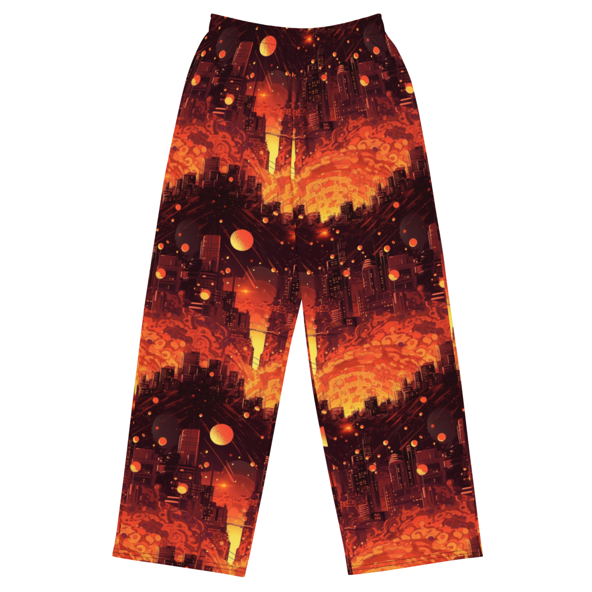 Spiral Flame - Orange/Black - Unisex Wide-Leg Pant