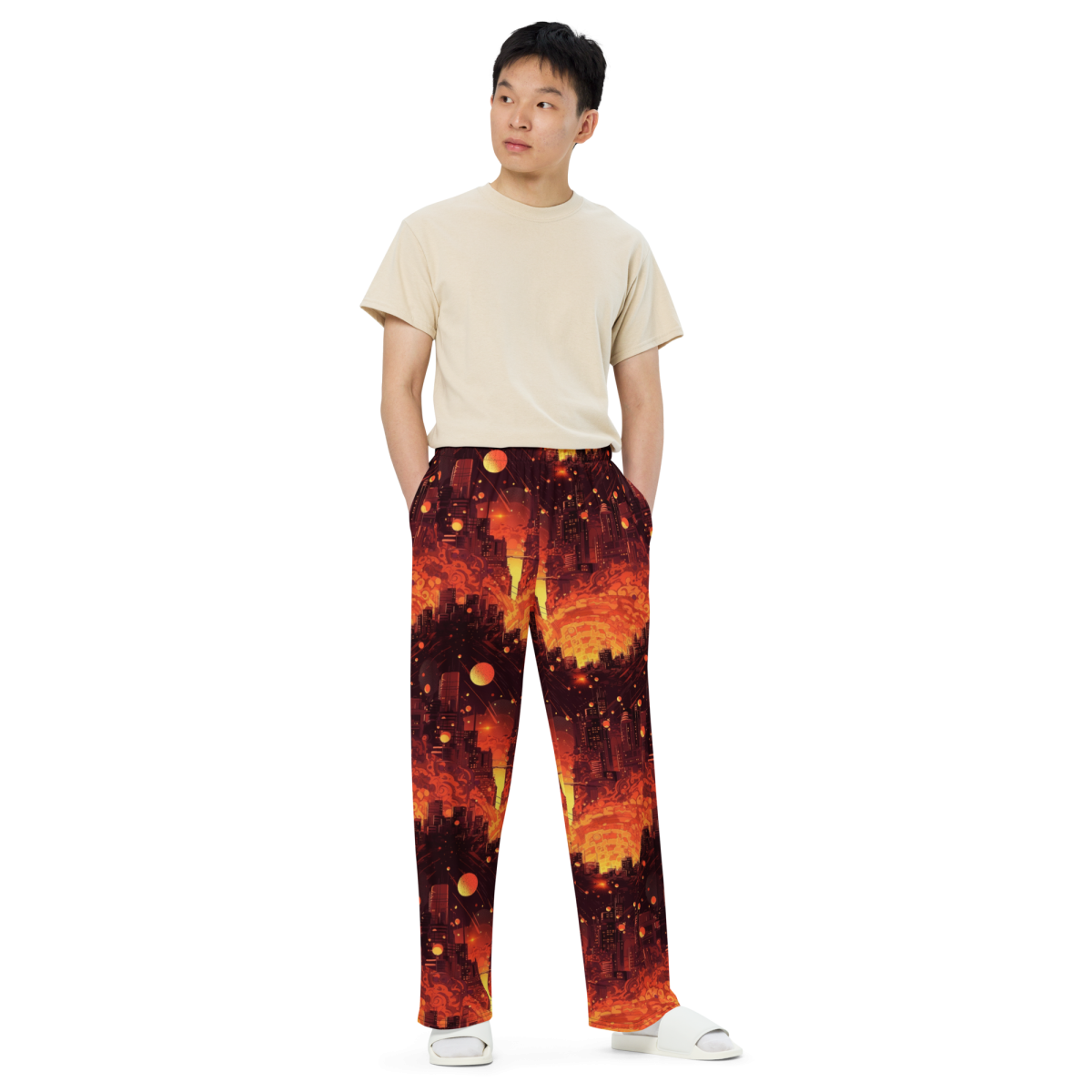 Spiral Flame - Orange/Black - Unisex Wide-Leg Pant - Image 6