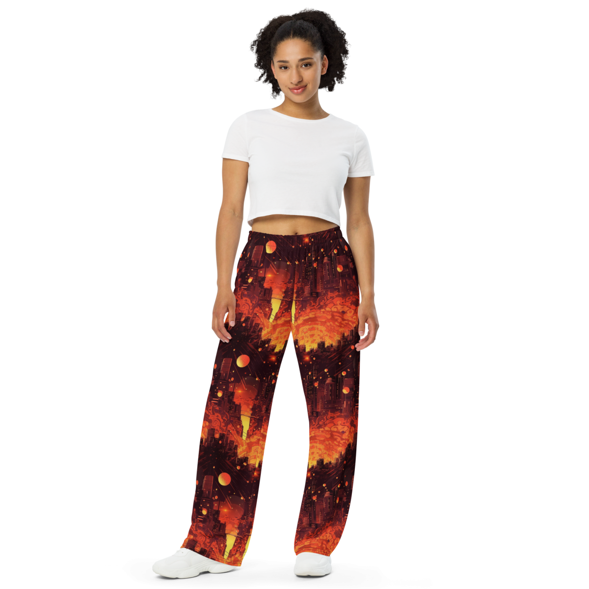 Spiral Flame - Orange/Black - Unisex Wide-Leg Pant - Image 7