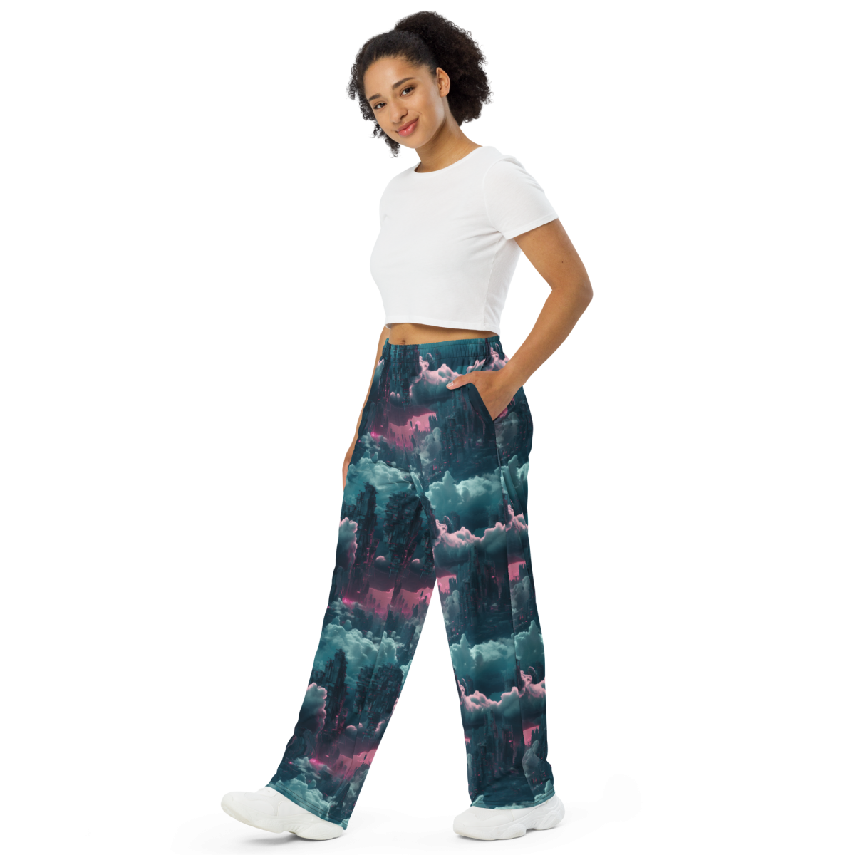 Cloudy City - Blue/Magenta - Unisex Wide-Leg Pant - Image 2