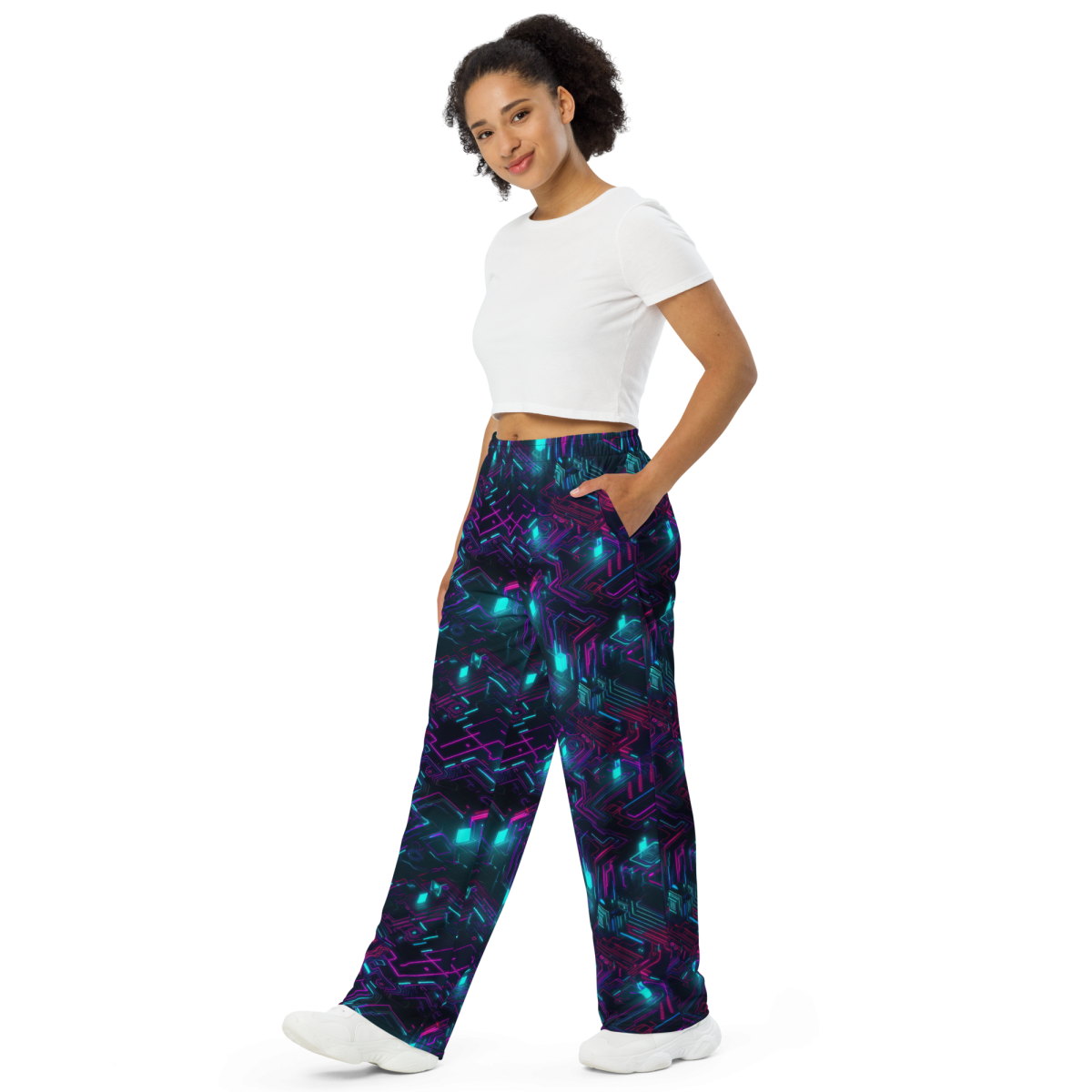 Cyberspace Circuits - Blue - Unisex Wide-Leg Pant - Image 2