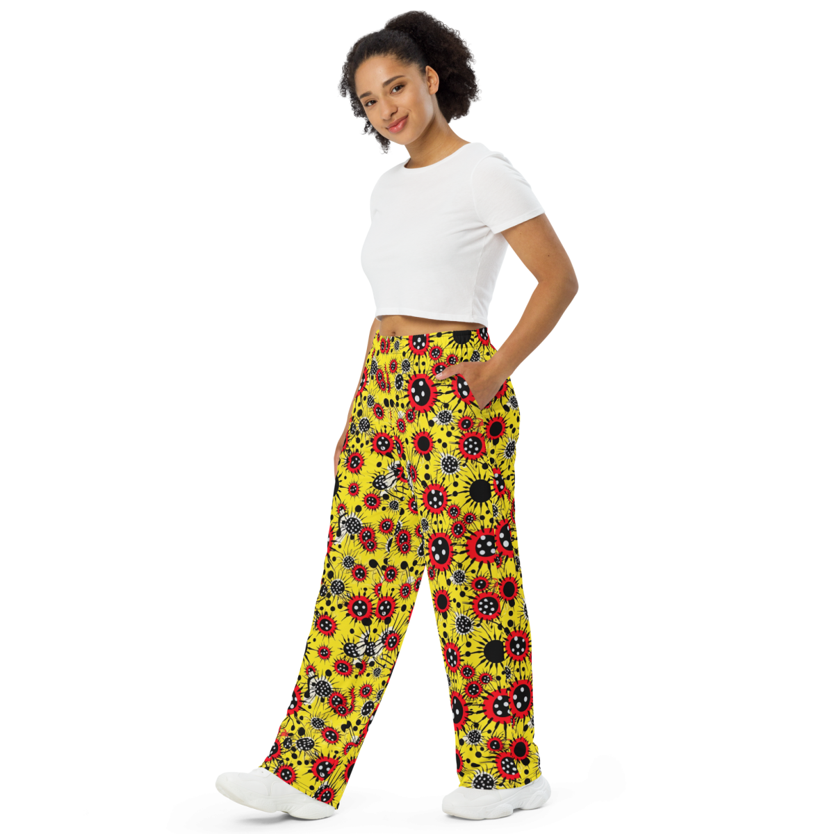 Virus Attack - Yellow/Red - Unisex Wide-Leg Pant - Image 2