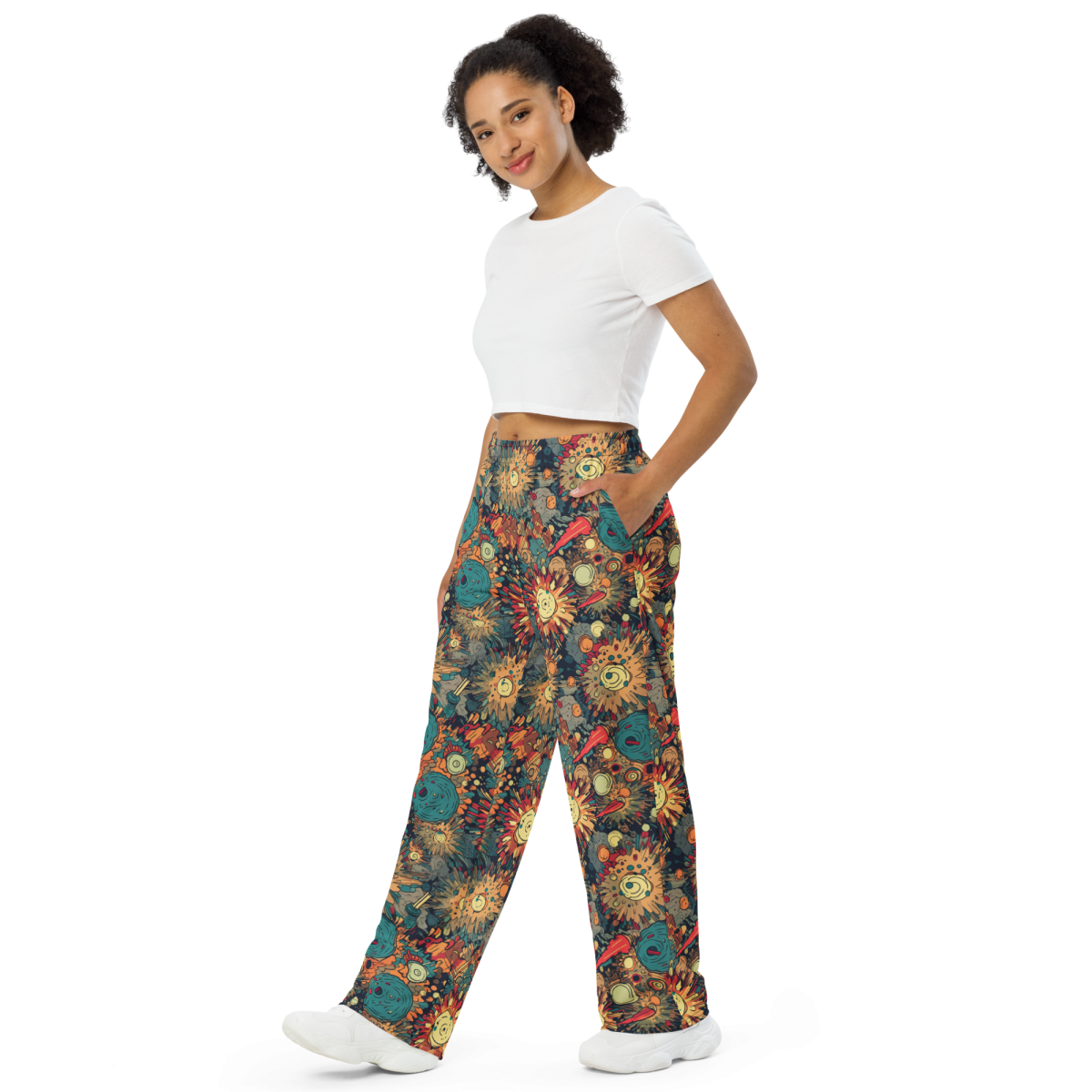 Flaming Fission - Blue/Yellow - Unisex Wide-Leg Pant - Image 2