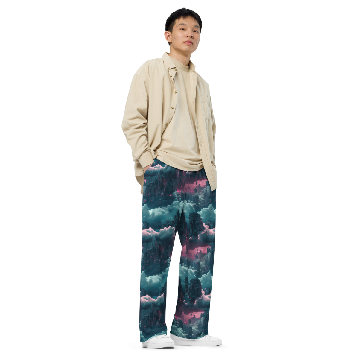 Cloudy City - Blue/Magenta - Unisex Wide-Leg Pant - Image 5