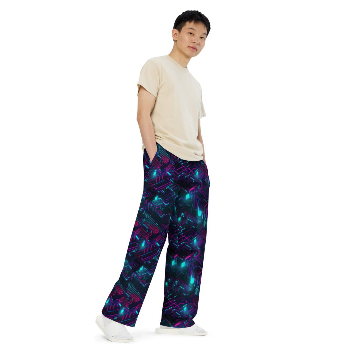 Cyberspace Circuits - Blue - Unisex Wide-Leg Pant - Image 3